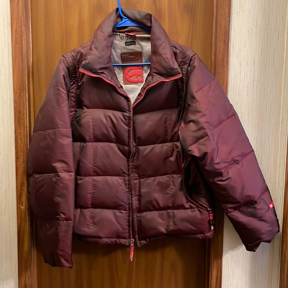Men's ECKO FUNCTION burgundy puffer jacket size L